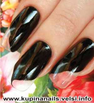 Как рисовать на ногтях цыганские мотивы для нарощенных ногтей, дизайн ногтей, фото пошагового выполнения. 1. На прозрачные ногти наносим черным цветом контуры платка.